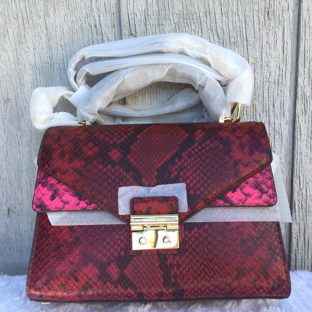 NEW Authentic Michael Kors Sloan Medium Double Flap Satchel Embossed Leather Bag